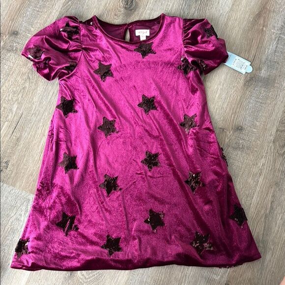 Beautiful Cat & Jack Velvet dress in berry pink color with sequined stars size L - Picture 1 of 4